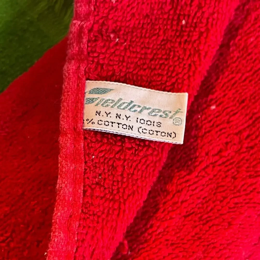 Vintage Fieldcrest Christmas Hand Towels 3pc Santa Tree Goose USA Cotton Fringe
